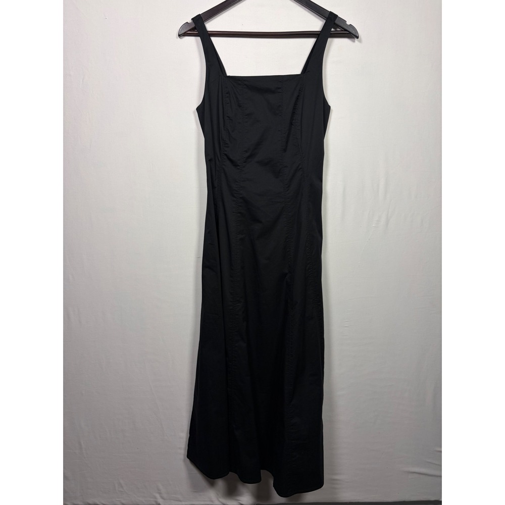 Quince Fit & Flare Midi Dress Stretch Cotton Poplin Black Minimalist Basic XS